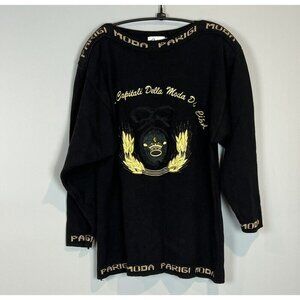 Sandylo Italian Paris Fashion Crest Sweater Black Gold 80s Vintage O/S